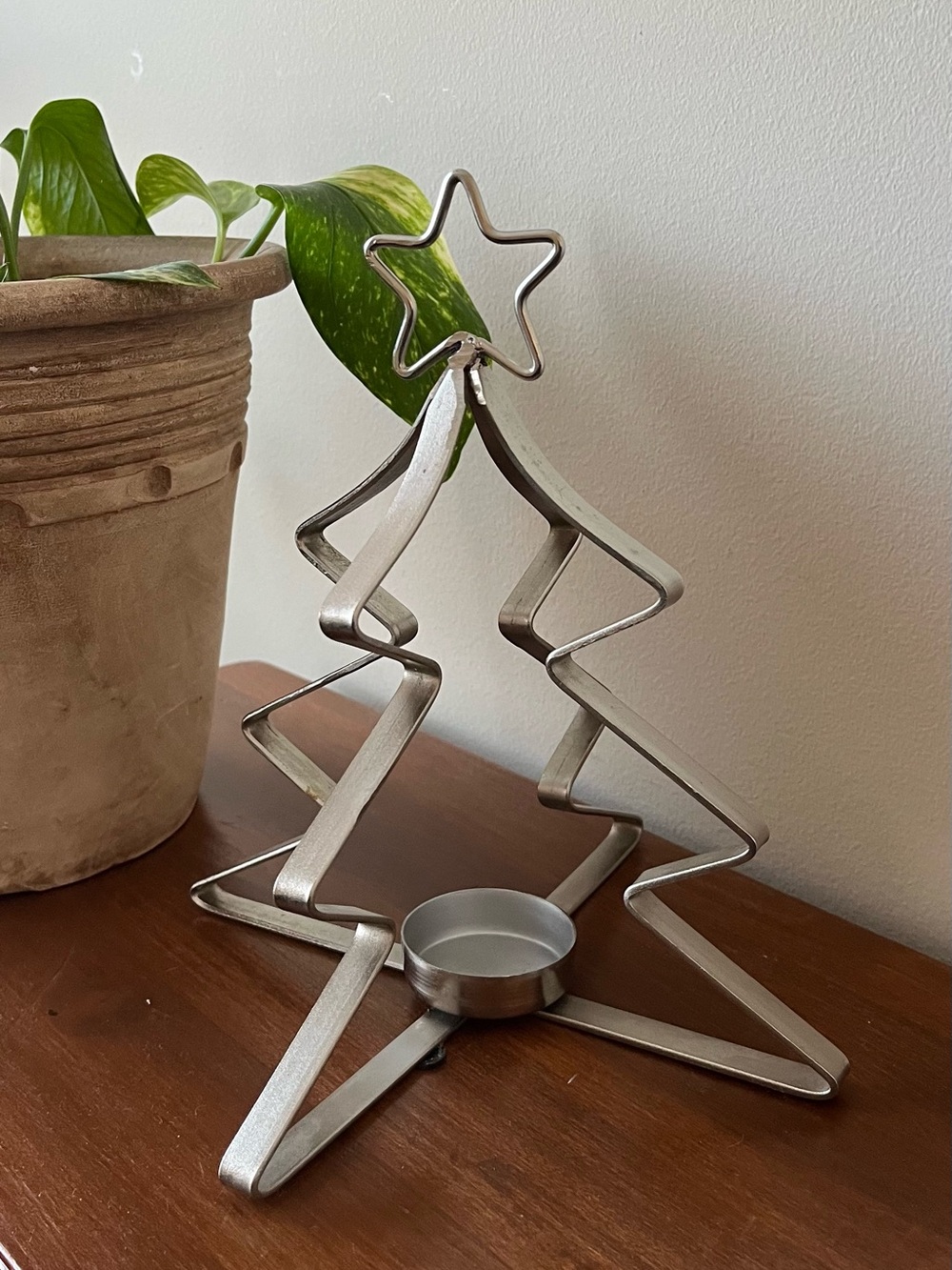 Metal Silver Christmas Tree Tea Light Holder - Home Holiday